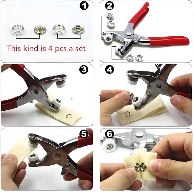 Metal Snap Buttons Kit with Pliers – 100 Sets (Silver, 9.5mm)