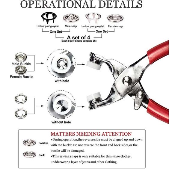 Metal Snap Buttons Kit with Pliers – 100 Sets (Silver, 9.5mm)